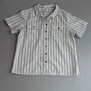 Duluth Trading Co Black and White Striped Button Down Shirt Women’s Medium